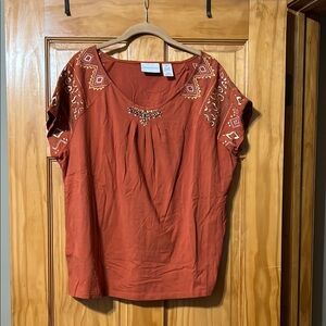 Alfred Dunner Rust Embellished Women's Top